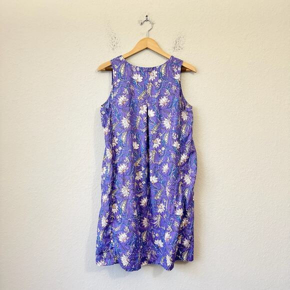 J. JILL Love Linen Mini Shift Dress Purple Floral Sleeveless Beach Boho - Picture 2 of 11
